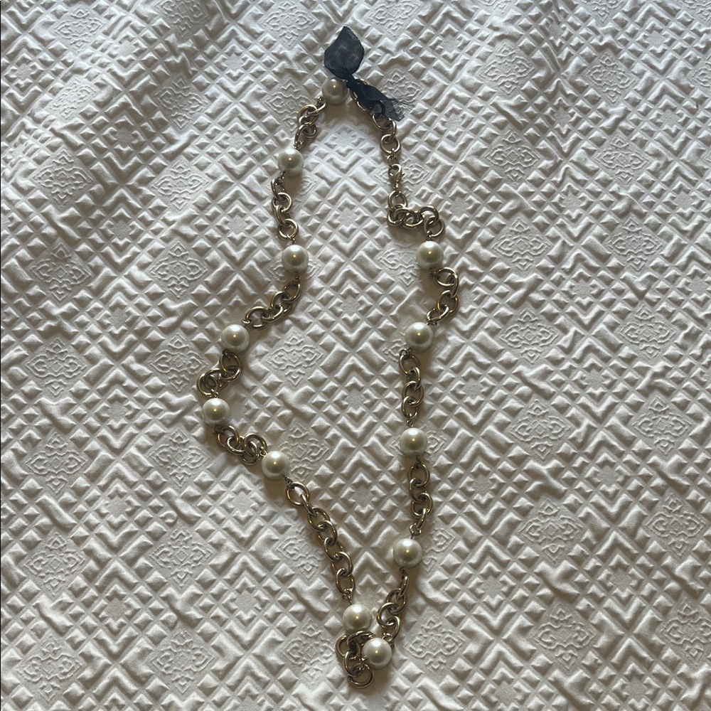 Long Gold and Pearl Necklace